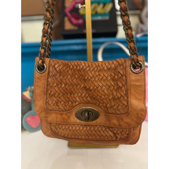 Banana Republic Handbags - Banana Republic Brown Leather Woven Chain Shoulder Bag